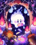  blush bug candle candy commentary food food_in_mouth ghost ghost_kirby halloween harukui highres jack-o&#039;-lantern jar kirby kirby_(series) lollipop mirror muffin no_humans silk spider spider_web 