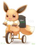  backpack bag blush brown_fur creature dot_nose eevee mimix open_mouth pokemon pokemon_(creature) riding_tricycle solo tricycle uber_eats white_background 