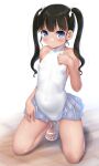 1girl black_hair blue_eyes breasts cameltoe covered_navel dd_(ijigendd) feet flip-flops highres looking_at_viewer original sandals small_breasts smile solo toes 