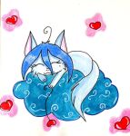  &lt;3 2019 blue_body blue_hair cat_smile cloud domestic_cat eyelashes eyes_closed felid feline felis female hair happy mammal mole_(disambiguation) pink_nose selina selinatc sleeping 