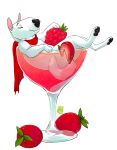 2014 ambiguous_gender anthro beverage canid canine canis domestic_dog eyes_closed food fruit mammal plant pouchmonster raspberry_(fruit) red_scarf scarf simple_background solo strawberry white_background 