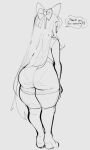  2023 anthro big_butt bottomwear breasts butt chikkibug chubby_female clothed clothing digital_drawing_(artwork) digital_media_(artwork) ears_up female hair happy hat headgear headwear humanoid humanoid_pointy_ears league_of_legends long_hair looking_at_another lulu_(lol) mammal monochrome office_clothing riot_games simple_background skirt slightly_chubby small_breasts small_waist solo speech_bubble text thick_thighs tight_bottomwear tight_clothing wide_hips yordle 