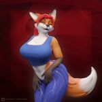  3d_(artwork) aeril_(helios) anthro blender_(software) blue_clothing blue_topwear canid canine chest_tuft clothing countershading digital_media_(artwork) female fox fur hair inner_ear_fluff looking_at_viewer mammal mmad mmdrawstuff one_eye_closed orange_body orange_fur red_hair solo topwear tuft wink winking_at_viewer 