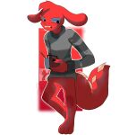  ambiguous_species angry anthro clothed clothing grey_clothing grey_shirt grey_topwear hi_res jeleshom male partially_clothed red_body shirt solo topwear walking 