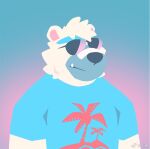  1boy aqua_shirt bandaid bandaid_on_face bandaid_on_nose bara bear_boy ben_(rollingstonex6) hawaiian_shirt headband male_focus original rollingstonex6 shirt short_hair smile solo sunglasses upper_body white_hair 