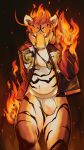  absurd_res anthro briefs bulge cierras clothing felid fire gesture hi_res jacket male mammal middle_finger pantherine solo stripes tiger topwear underwear walking_towards_viewer 