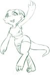  anthro black_and_white bottomwear clothing female feral gesture goodra_(pooky) hotpants kobold monochrome shorts solo telsie walking waving waving_at_viewer 