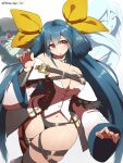  1girl bare_shoulders belt black_panties black_thighhighs blue_eyes breasts detached_collar detached_sleeves dizzy_(guilty_gear) fingernails guilty_gear guilty_gear_xrd hair_between_eyes hair_rings huge_breasts large_breasts long_hair looking_to_the_side mature_female midriff nail_polish navel necro_(guilty_gear) open_mouth panties red_eyes sidelocks simple_background skindentation solo thick_thighs thigh_strap thighhighs thighs twintails twitter_username underwear undine_(guilty_gear) white_background wide_sleeves yotasuta 