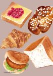  artist_name bread bread_slice brown_background croissant food food_focus fruit kuboitomoko lettuce no_humans original painting_(medium) sandwich simple_background strawberry traditional_media watercolor_(medium) 