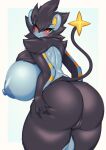  2023 anthro big_breasts big_butt blush breasts butt female generation_4_pokemon genitals hi_res huge_breasts huge_butt looking_at_viewer looking_back luxray nintendo nipples nude pokemon pokemon_(species) pussy solo tailzkim 