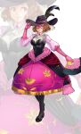  1girl absurdres adapted_costume ascot brown_eyes brown_hair domino_mask dress folding_fan frills gloves hand_fan hat highres holding holding_fan looking_at_viewer mask milady_(persona) okumura_haru persona persona_5 puffy_sleeves short_hair smile solo you_nf 