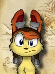  blue_eyes chest_tuft confusion daxter digital_media_(artwork) eeveenerd64 eyewear eyewear_on_head feral fur goggles goggles_on_head hi_res jak_and_daxter looking_at_viewer male mammal mustelid naughty_dog orange_body orange_fur ottsel semi-anthro solo sony_corporation sony_interactive_entertainment tuft 