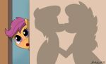  aunt_holiday_(mlp) auntie_lofty_(mlp) equid equine friendship_is_magic fur hair hasbro hi_res kissing mammal my_little_pony open_mouth orange_body orange_fur pegasus purple_eyes purple_hair scootaloo_(mlp) shadow silhoutte strebiskunk wings 