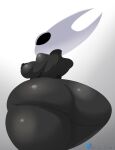  anthro arachnid arthropod big_butt black_body breasts butt butt_focus curvy_body curvy_female empty_eyes female female_focus hi_res hollow_knight hornet_(hollow_knight) looking_at_viewer looking_back looking_back_at_viewer looking_down low-angle_view mask nipples reflective_body short_stack simple_background solo spider team_cherry thelordjoshua watermark white_background white_mask wide_hips 