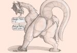  anthro anus asian_clothing bent_over big_butt butt clothing clothing_aside dialogue dragon east_asian_clothing eastern_dragon fafnir_(little_witch_academia) fundoshi fundoshi_aside hair hi_res horn japanese_clothing little_witch_academia looking_annoyed looking_at_viewer looking_back male presenting presenting_anus presenting_hindquarters raised_tail rear_view robe scalie sillywerwolf slippers solo speech_bubble studio_trigger tail traditional_media_(artwork) underwear underwear_aside 