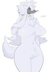  anthro areola biped black_body breasts eyeliner female front_view fur furfrou generation_6_pokemon hi_res makeup nintendo nipples pokemon pokemon_(species) saamon_1010 simple_background solo white_background white_body white_fur 