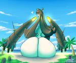  &lt;3 ambiguous_gender back_boob beach big_butt breasts brown_hair butt butt_squish celesteela clothing duo extreme_size_difference female generation_3_pokemon generation_7_pokemon hair hair_over_eyes harriett_(latiar) hi_res huge_butt larger_female latiar macro male_(lore) nintendo not_furry nude pokemon pokemon_(species) rear_view sableye sableye_(xenomata) seaside size_difference smaller_ambiguous smile solo solo_focus squish ultra_beast 