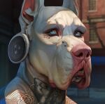  albino anthro blue_eyes bridge_piercing canid canine canis chest_tattoo dewlap_(anatomy) digital_media_(artwork) domestic_dog facial_piercing flesh_tunnel furgonomics furry-specific_piercing great_dane lip_piercing lip_spike lips looking_at_viewer male mammal mastiff molosser muzzle_piercing nose_piercing piercing pink_lips pink_nose portrait pouting prick_ears sinealas solo star_tattoo tagme tattoo tattoo_on_neck teeth white_body 