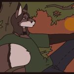  anthro brown_eyes canid canine casual_clothing choker eyewear fox glasses hair in_tree jewelry john_eweans long_hair low_res male mammal necklace outside plant relaxing sitting solo sunset tree varlus 