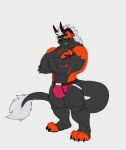  2022 2_horns abs anthro behemoth_(ff) biceps black_body black_fur canid canine chest_tuft claws clothed clothing deltoids fangs final_fantasy finger_claws flexor_carpi fox fur hair hi_res higgsfigs horn hybrid jockstrap jockstrap_only male mammal muscular muscular_anthro muscular_male muscular_thighs nouvellefox orange_body orange_fur pecs pink_clothing pink_jockstrap pink_underwear plantigrade solo square_enix tail tail_tuft teeth toe_claws topless triceps tuft underwear underwear_only white_hair yellow_eyes yellow_sclera 