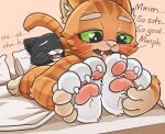  anthro blush bodily_fluids domestic_cat dreamworks duo feet felid feline felis female foot_fetish foot_grab foot_lick foot_play fur hi_res humanoid kitty_softpaws licking lying male male/female mammal pawpads paws puss_in_boots_(dreamworks) saliva sam0120 sleeping soles text tickling tickling_feet toes tongue tongue_out 