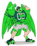  accipitrid accipitriform angry avian bald_eagle binturongboy bird bottomwear cleats clothing danny_phantom eagle football_helmet football_jersey football_player ghostly hi_res nickelodeon pheagle sea_eagle shorts torn_clothing transformation wristband 