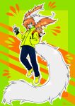  absurd_res anthro asian_mythology canid canine clothed clothing digital_media_(artwork) east_asian_mythology female fur hair hengeyokai hi_res japanese_mythology looking_at_viewer mammal mythology rinkamo rinkamo(oc) rinkamo_(character) simple_background smile solo tail yokai 