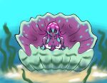  animal_humanoid bivalve bivalve_humanoid black_sclera breasts clam clam_humanoid gem humanoid looking_at_viewer marine marine_humanoid mollusk mollusk_humanoid monster monster_girl_(genre) pearl_(gem) pseudo_hair purple_body serth spots underwater water 