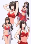  bikini black_hair blunt_bangs breasts brown_eyes cleavage highres idolmaster idolmaster_cinderella_girls kurokawa_chiaki large_breasts long_hair purple_onion_t red_bikini sarong sweatdrop swimsuit 