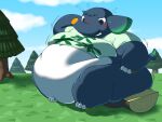  2020 3_fingers 3_toes animal_crossing anthro axel_(animal_crossing) belly belly_overhang belly_rolls big_belly big_butt big_moobs blue_body blush bodily_fluids bottomless bottomless_anthro bottomless_male breast_jiggle breasts butt butt_jiggle butt_squish chubby_cheeks clothed clothing day detailed_background digital_media_(artwork) elephant elephantid embarrassed fat_rolls feet fingers hand_behind_head hand_on_hip huge_butt huge_thighs jiggling love_handles male mammal moobs morbidly_obese morbidly_obese_anthro morbidly_obese_male motion_lines nintendo obese obese_anthro obese_male outside overweight overweight_anthro overweight_male proboscidean raised_clothing raised_shirt raised_topwear shirt sitting solo squish sweat sweatdrop thick_arms thick_thighs tight_clothing tight_topwear toes topwear weight_gain white_belly yosioka_san 