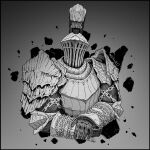  1boy absurdres armor artist_name chain cropped_torso dark_souls_(series) dark_souls_i facing_viewer full_armor gauntlets grey_background greyscale havel_the_rock helmet highres male_focus menaslg monochrome pauldrons shoulder_armor solo upper_body 