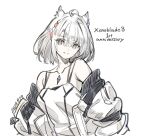  1girl animal_ears breasts camisole cat_ears chest_jewel jacket looking_at_viewer medium_breasts mio_(xenoblade) official_art saitou_masatsugu short_hair simple_background skirt smile solo tank_top upper_body white_camisole white_hair white_jacket white_skirt white_tank_top xenoblade_chronicles_(series) xenoblade_chronicles_3 yellow_eyes 