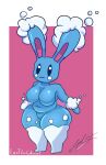  anthro azumarill beady_eyes big_breasts black_eyes blue_body blue_fur breasts cat_smile featureless_breasts featureless_crotch female fur fusion generation_2_pokemon generation_4_pokemon hi_res hybrid lavtheghost looking_at_viewer lopunny navel nintendo pink_background pokemon pokemon_(species) pokemon_fusion rosy_cheeks short_stack simple_background slightly_chubby solo thick_thighs white_background white_body white_fur wide_hips 