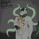  1:1 absorption_vore anthro domestic_cat dragon duo felid feline felis gabs gabsuwuu goo_creature hi_res hybrid male male/male mammal simple_background slime smile tattoo tentacles translucent vore 