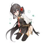  1girl ahoge black_hair black_thighhighs china_dress chinese_clothes dress hair_ornament long_hair mechanical_arms open_mouth pulao_(punishing:_gray_raven) punishing:_gray_raven red_eyes short_sleeves side_ponytail slixin thighhighs very_long_hair white_background 