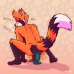  ailurid anthro blush crouching dildo dildo_sitting eyes_closed fur hi_res lube male mammal mars_(solarlewds) moan multicolored_body multicolored_fur orange_body orange_fur penetration raised_tail red_panda sex_toy shaking_legs simple_background solarlewds solo speed_lines tail text 