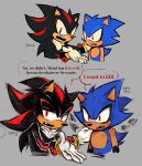  2boys 9474s0ul alternate_universe animal_ears animal_nose commentary english_commentary english_text fang furry furry_male gloves grey_background half-closed_eyes hand_on_another&#039;s_shoulder looking_at_viewer male_focus metal_sonic multiple_boys open_mouth red_eyes shadow_the_hedgehog signature simple_background sonic_(series) speech_bubble upper_body white_gloves 