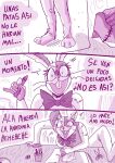  anthro blush bow_accessory buckteeth comic crayon dialogue drawing feet female five_nights_at_freddy&#039;s lagomorph laugh leporid mammal rabbit renita_reed scissors scottgames simple_background solo spanish_text speech_bubble teeth text vanny_(fnaf) whiskers white_background 