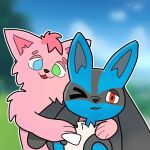  1:1 anthro dreim duo embrace friends generation_4_pokemon hi_res hug humanoid hyperfox lucario male male/male nintendo pokemon pokemon_(species) 