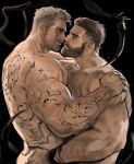  2boys abs alternate_facial_hair arm_hair arthropod_limbs ass bara beard black_hair chest_hair closed_eyes david_king_(dead_by_daylight) dead_by_daylight dopey_(dopq) facial_hair from_side full-body_tattoo goatee grey_hair hairy hand_on_another&#039;s_shoulder hand_on_another&#039;s_waist highres imminent_kiss large_pectorals long_sideburns male_focus mature_male multiple_boys muscular muscular_male navel nipples old old_man pectoral_docking pectoral_press pectorals scar scar_across_eye short_hair sideburns tattoo thick_eyebrows thick_mustache thick_thighs thighs undercut vittorio_toscano yaoi 