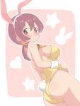  1girl animal_ears ass bare_shoulders blush bow bowtie breasts brown_eyes brown_hair fake_animal_ears hair_ornament hands_on_own_stomach highres large_breasts long_hair looking_at_viewer looking_back low_twintails murosaki_miyo onii-chan_wa_oshimai! playboy_bunny rabbit_ears rabbit_tail sideboob solo tail twintails unkimo wrist_cuffs 