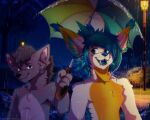  anthro artist_nethermation canid canine canis duo female hi_res hoksho karex male male/female mammal nethermation raining romantic romantic_couple umbrella wolf zoey_ferox 