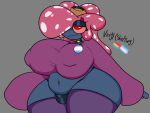  anthro belly big_breasts breasts clothing collar female generation_1_pokemon grey_background legwear lewdmaya navel nintendo one_eye_obstructed pokemon pokemon_(species) pupils red_eyes red_pupils simple_background solo stockings sweater thick_thighs thong topwear underwear vileplume 
