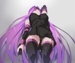  1girl black_panties blindfold covered_navel covered_nipples fate/stay_night fate_(series) long_hair medusa_(fate) medusa_(rider)_(fate) panties purple_hair simple_background solo underwear upper_body very_long_hair ycco_(estrella) 