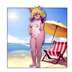  2023 alternate_version_at_source anthro areola belly blonde_hair blush breasts clover_(bunny4life) female genitals green_eyes hair hi_res looking_at_viewer mammal navel nipples nude pink_body pussy sicmop solo suid suina sus_(pig) young 