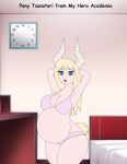  animal_humanoid blonde_hair bra clock clothing equid equid_humanoid equine equine_humanoid female foxtide888 green_eyes hair horn humanoid looking_at_viewer mammal mammal_humanoid my_hero_academia open_mouth panties pink_clothing pink_panties pink_underwear pose pregnant raised_arm solo tail tsunotori_pony underwear wide_hips 