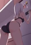  1girl absurdres ass back black_bra black_panties bra breasts fate/grand_order fate_(series) highres jilu long_hair melusine_(fate) panties small_breasts solo thighs underwear white_hair 