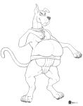  2023 anthro asian_clothing belly big_belly canid canine canis chubby_anthro chubby_male claws clenched_teeth clothing collar collar_tag domestic_dog east_asian_clothing feral fur great_dane hanna-barbera japanese_clothing looking_at_viewer male mammal marcushunter mastiff mawashi molosser on_hind_legs overweight overweight_anthro overweight_male paws raised_tail scooby-doo scooby-doo_(series) signature slightly_chubby smile smiling_at_viewer smirk solo standing standing_on_hind_legs sumo sumo_wrestler tail teeth 