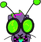  2022 antennae_(anatomy) anthro arthropod atomic_cat close-up domestic_cat eyewear felid feline felis female fur glowstick glowstick_necklace goggles green_antennae green_eyewear green_goggles green_hair green_highlights hair highlights_(coloring) hybrid low_res magenta_hair magenta_highlights mammal nonbinary_(lore) purple_body purple_fur solo whiskers 