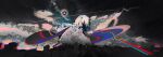  abstract absurdres aircraft airplane cloud colorful flying gozena highres jet multicolored_sky original scenery signature sky sun 